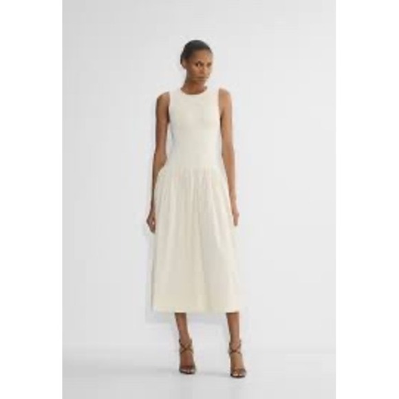 Free People Dresses & Skirts - Free People Free-Est Ivory Mixed Media Mock Neck Drop Waist Midi Dress Mens M